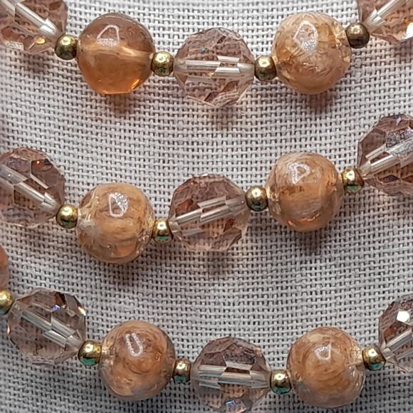 Vintage Lisner Topaz Beaded Necklace, 3 Strands, Crystal Lucite Beads, 17", 1950 - Picture 5 of 10
